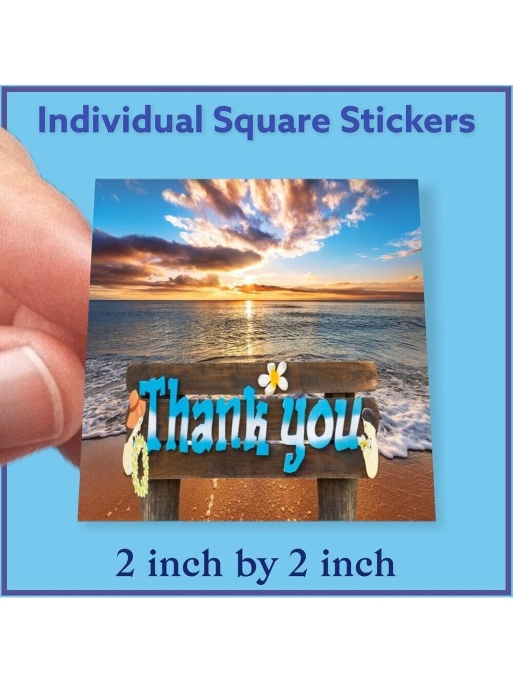 200 (2x2 Inch) Square Stickers, Easy Peel, Sunset Beach, High Gloss, Tha… - Picture 2 of 2